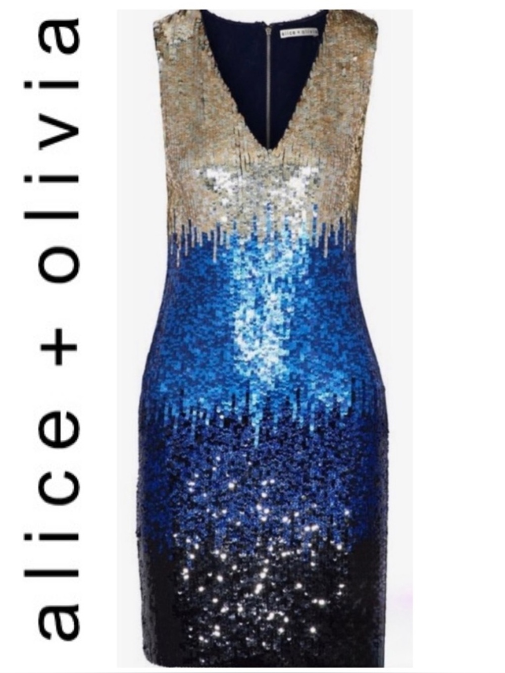 Alice + Olivia Sequin Degrade Dress Blue/Gold